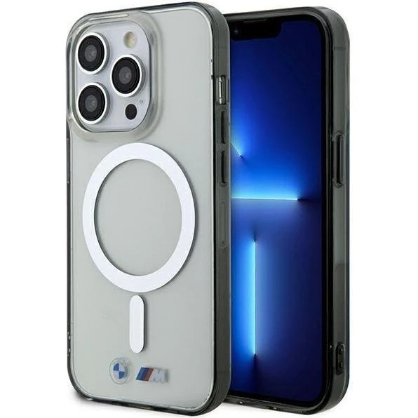 BMW iPhone 14 Pro Transparent Hardcase med Silver Ring MagSafe