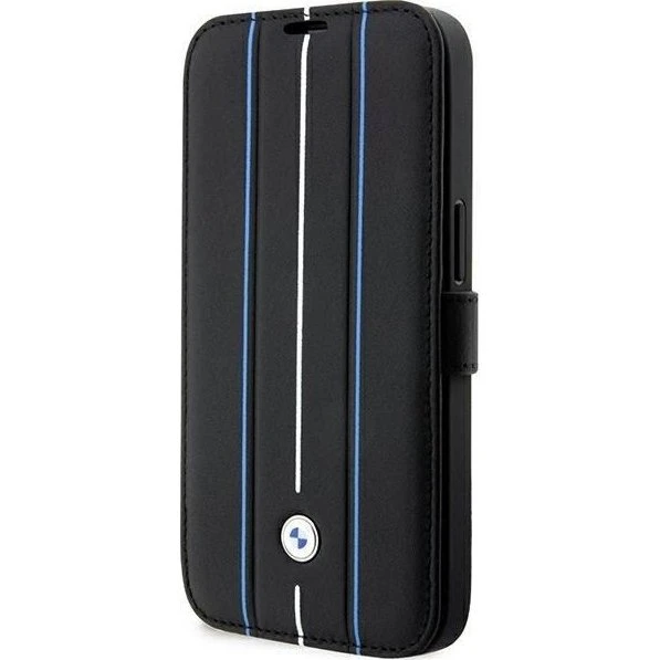 BMW iPhone 14 Pro Leather Stamp Blue Lines Bookcase - Sort