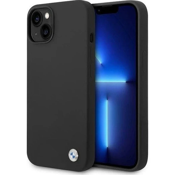 BMW iPhone 14 Plus Silicone Metal Logo Etui - Sort