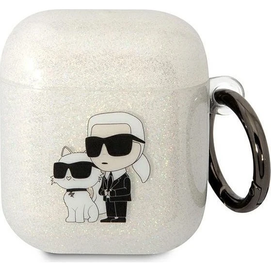 Karl Lagerfeld AirPods 1/2 Cover Glitter Karl & Choupette Transparent