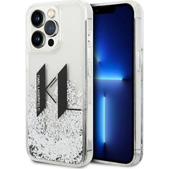 Karl Lagerfeld Liquid Glitter Big KL Case til iPhone 14 Pro - Silver
