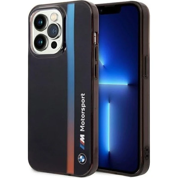 BMW iPhone 14 Pro Etui - Black/Black IML Tricolor Stripe