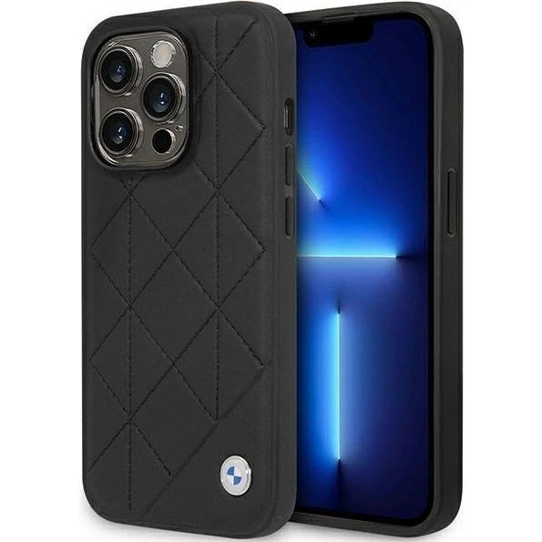 BMW Leather Quilted Cover til iPhone 14 Pro - Sort