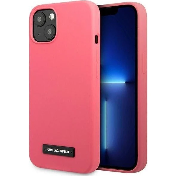 Karl Lagerfeld Silicone Plaque iPhone 13 Case - Fuchsia