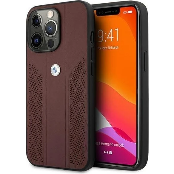 BMW Leather Curve Perforate Case til iPhone 13 & 13 Pro - Rød