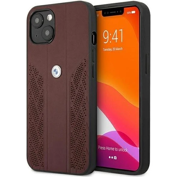 BMW Leather Curve Perforate Case til iPhone 13 - Rød