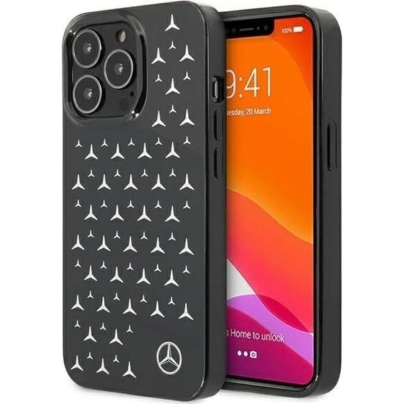 Mercedes-Benz Silver Stars Pattern Case til iPhone 13 & 13 Pro - Sort