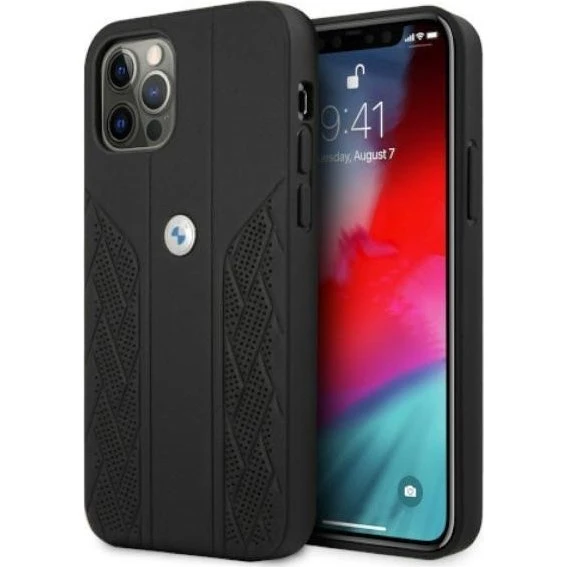 BMW Leather Curve Perforate Case til iPhone 12 / 12 Pro - Sort