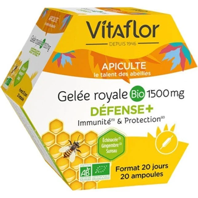 Vitaflor Økologisk Royal Gelé Defense+ 1500mg - 20 stk.