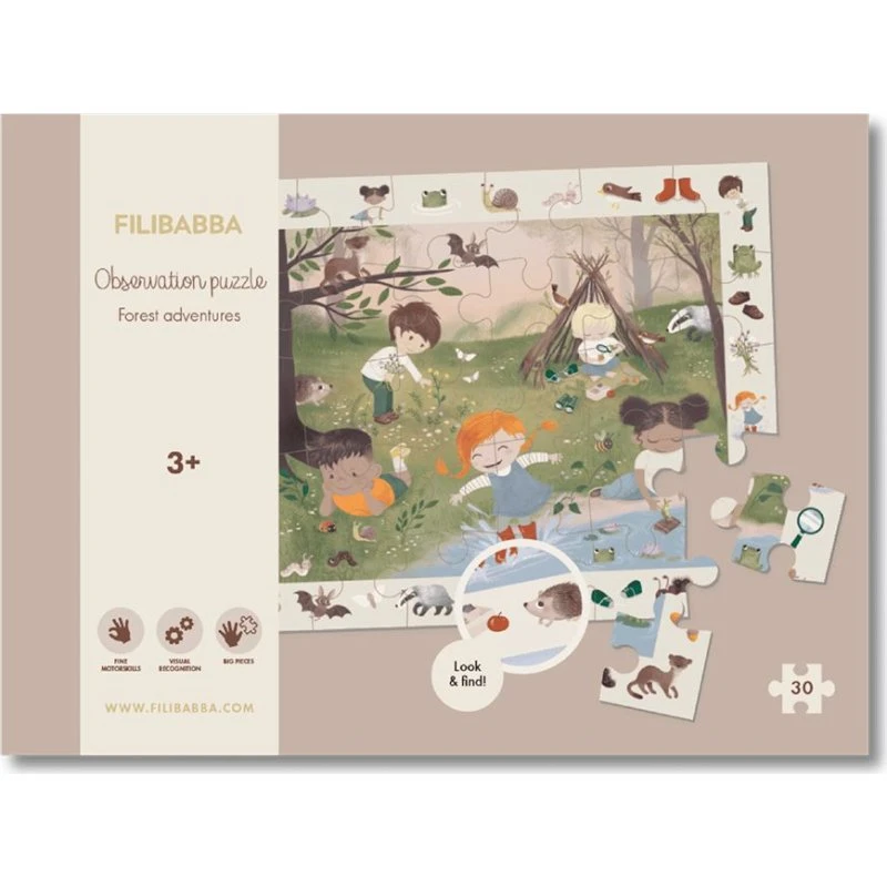 Filibabba Observationspuslespil - På eventyr i skoven (30 brikker)