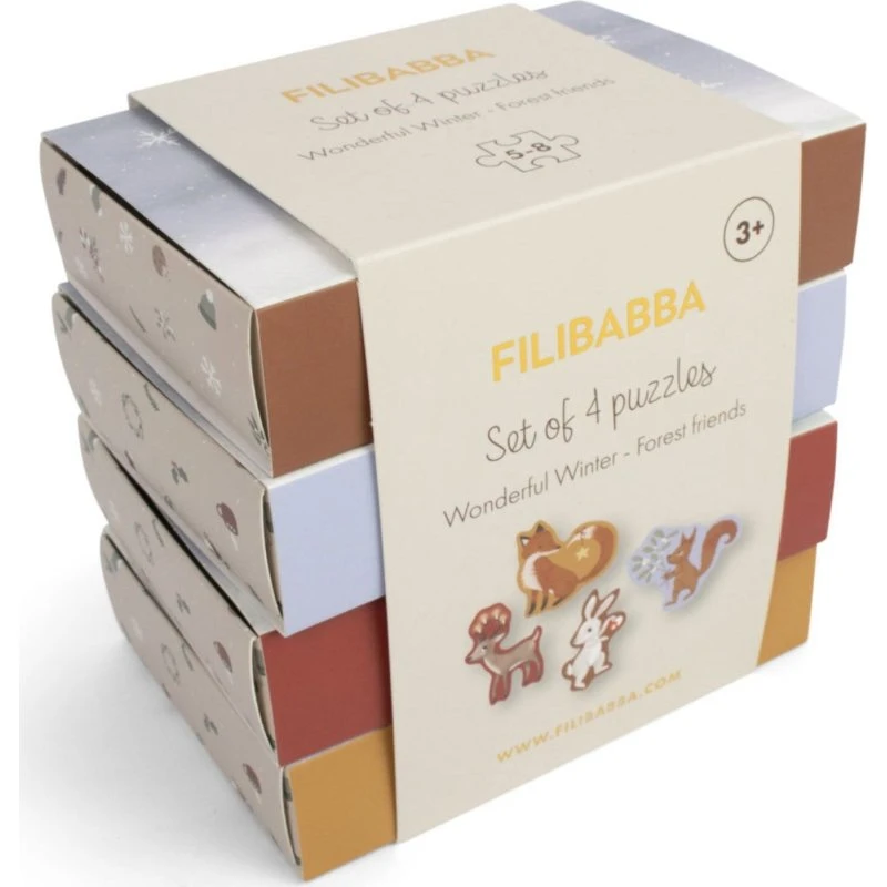 Filibabba 4-puslespil Sæt Wonderful Winter – Skovens Dyr