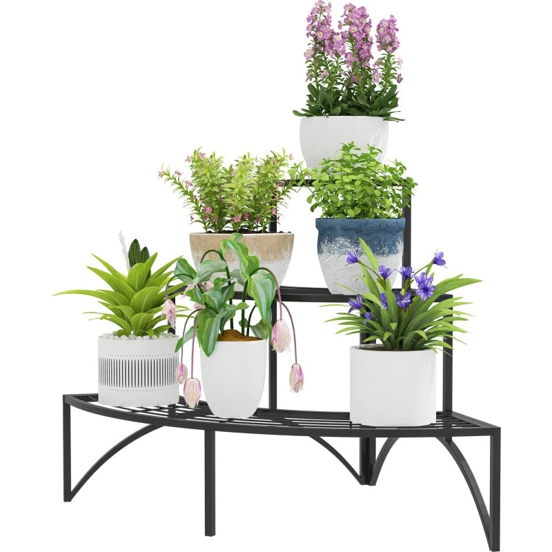Planteholder i 3 etager, Sort, 87x60x60 cm