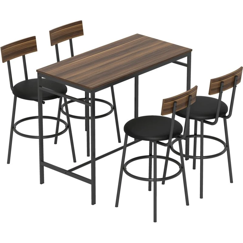 5-delt barbordssæt i industrielt design med 4 stole, brun