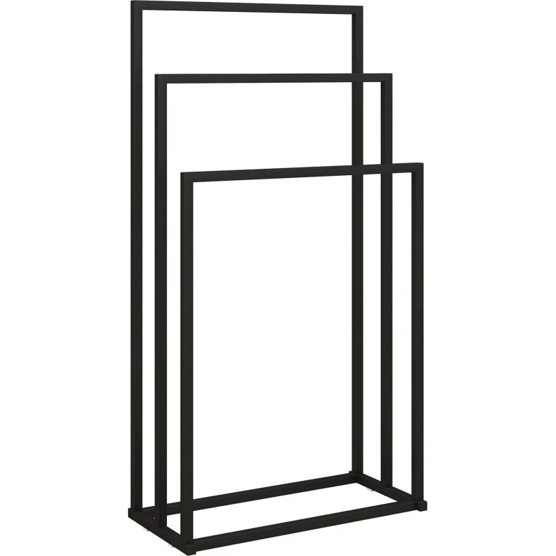 Stående Håndklædeholder i Sort Stål med 3 Stænger - 45x21,5x85 cm