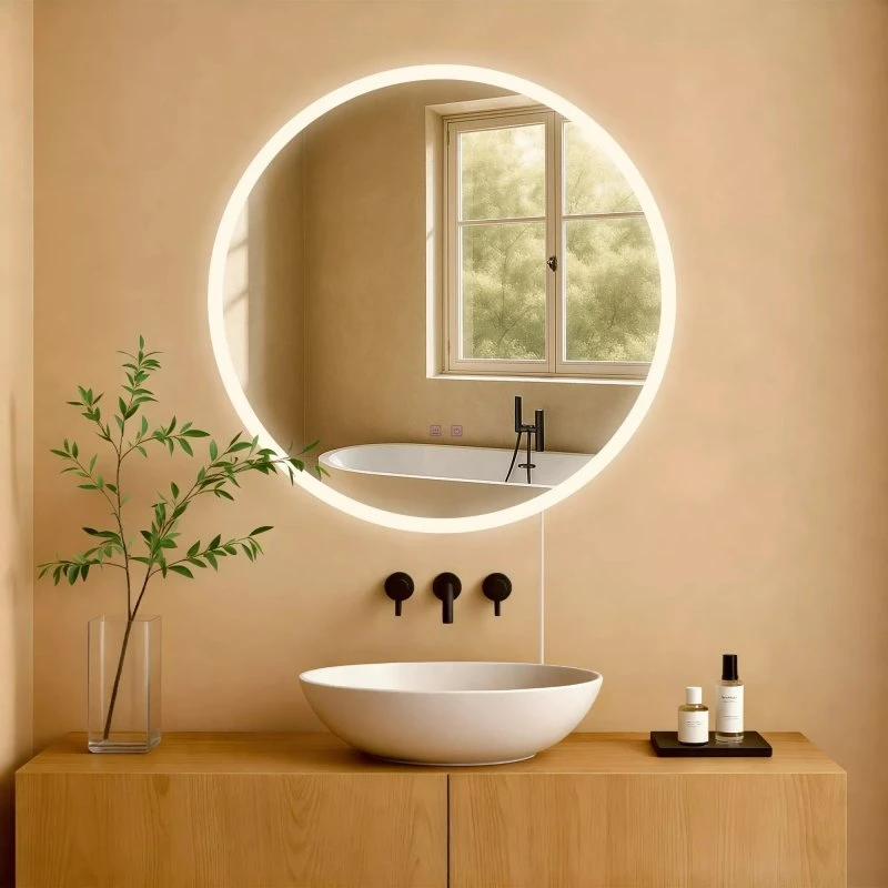 Laconia 70 cm rundt LED-spejl med anti-dug og dæmpbar lys