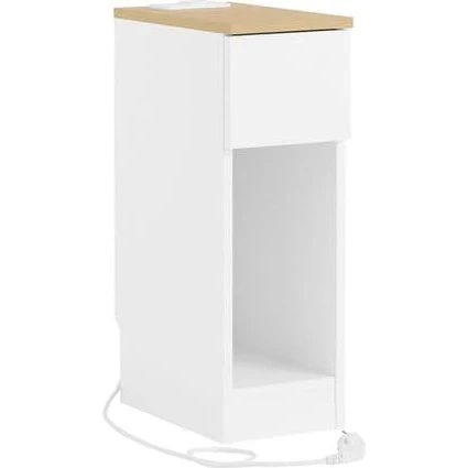 SoBuy Smalt Natbord med Skuffe og Strømstik - Hvid 25x35x60cm
