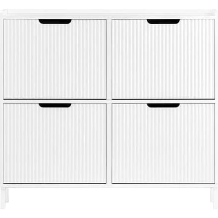 SoBuy Smalt skoskab med 4 klapdøre - Hvid - 100x19x91cm