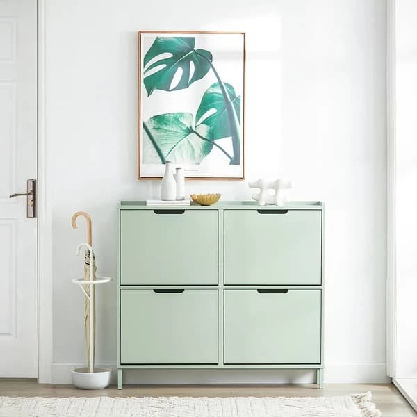 SoBuy Smalt Skoskab med 4 Klapdøre, Grøn, 100x19x90cm