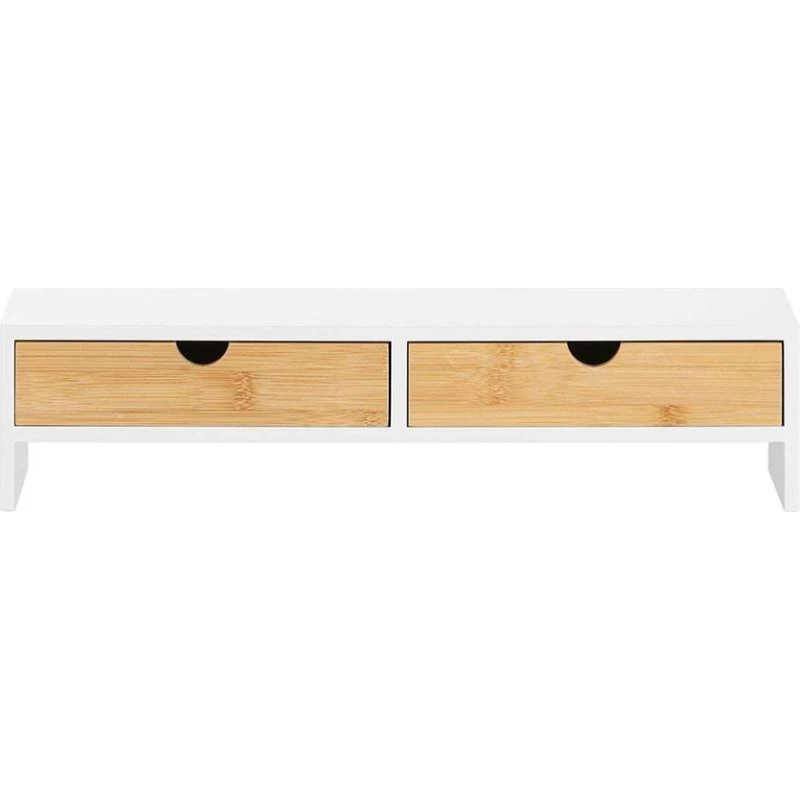 Monitorstativ i Træ og Bambus med 2 Skuffer, 47x18x11 cm