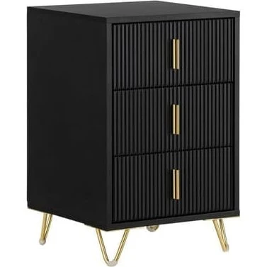 SoBuy Smalt natbord i sort med 3 skuffer - 40x40x63cm