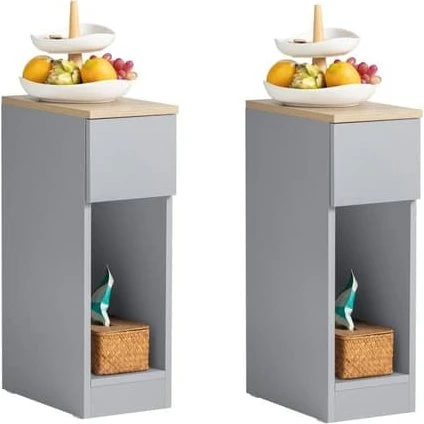 SoBuy Smalt 2-delt natbordssæt, Grå 20x35x60cm FBT111-HGx2