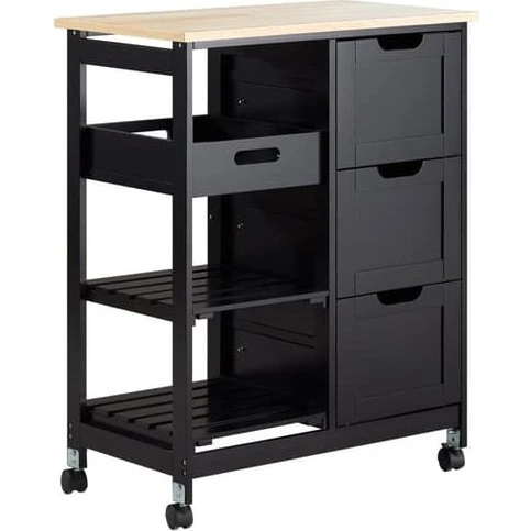 SoBuy Køkkenvogn med 3 skuffer & bakke - Sort - 67x37x84cm FKW79-SCH