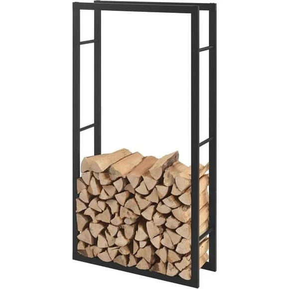[en.casa]® Brændeholder i sort stål - 80x150x25 cm