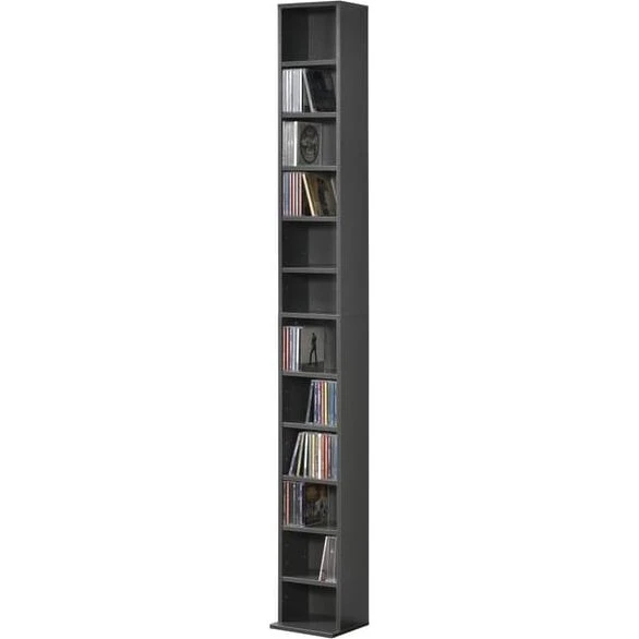 [en.casa] CD- og DVD-hylde i mørkegrå - 175x20x20 cm