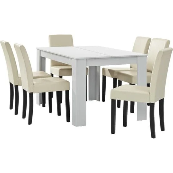 [en.casa]® Gentofte Spisebord med 6 stole - Hvid/Creme - 140x90 cm