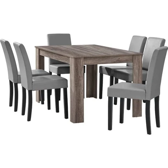 [en.casa]® Gentofte Spisebord med 6 stole - Antik eg & Lysegrå