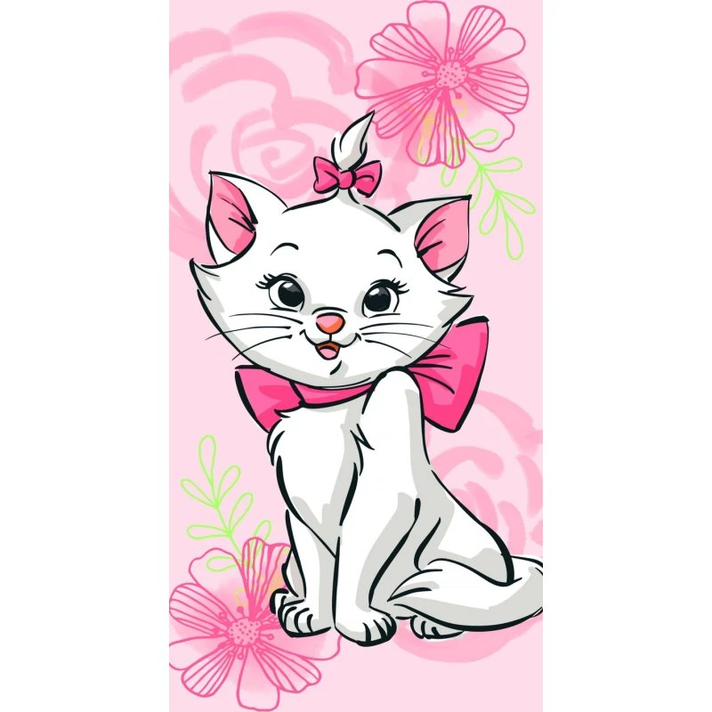 Disney Marie Kat Strandhåndklæde, Rosa Blomstret, 70x140 cm