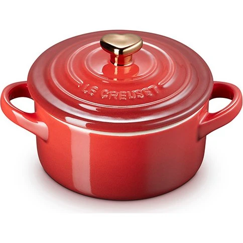 Le Creuset Mini Cocotte stentøj 10 cm 250 ml Cerise med guld hjerteknop