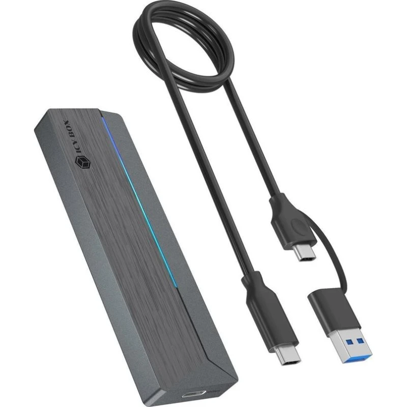 ICY BOX IB-1826MCL-CU31 M.2 NVMe/SATA SSD-kabinet med RGB - Grå