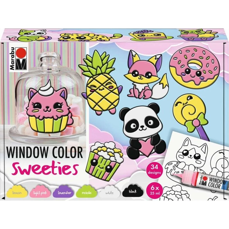 Marabu Window Color Sweeties Vinduesmaling 6x25 ml + Motiver