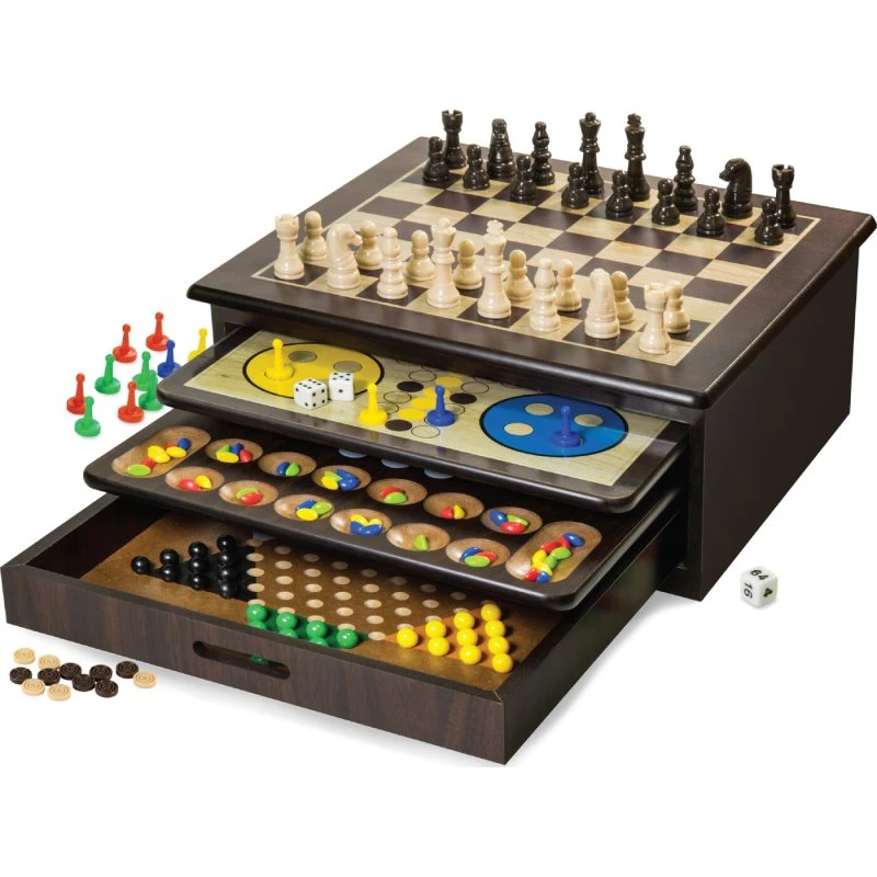 Ambassador Games 10 i 1 Klassiske Brætspil i Trææske