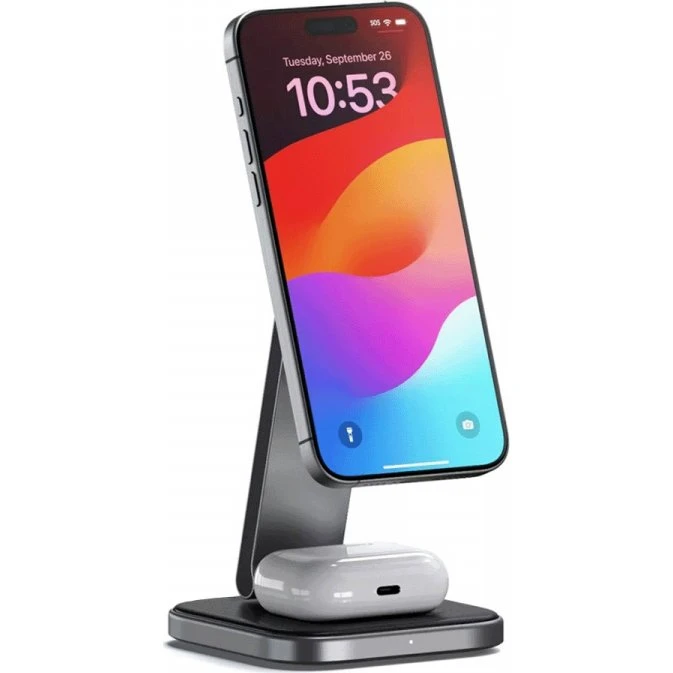 Satechi 2-i-1 Foldbar Qi2 Trådløs Opladningsstand - Rumgrå