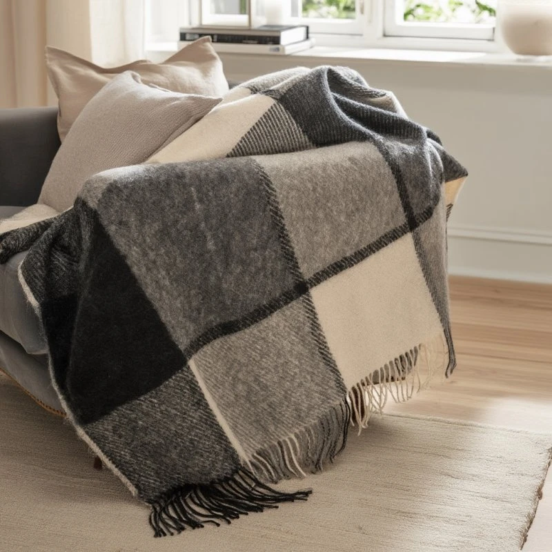 Nordstrand Home Oslo Peat Uldplaid i 100% uld - 130x200 cm - Sort