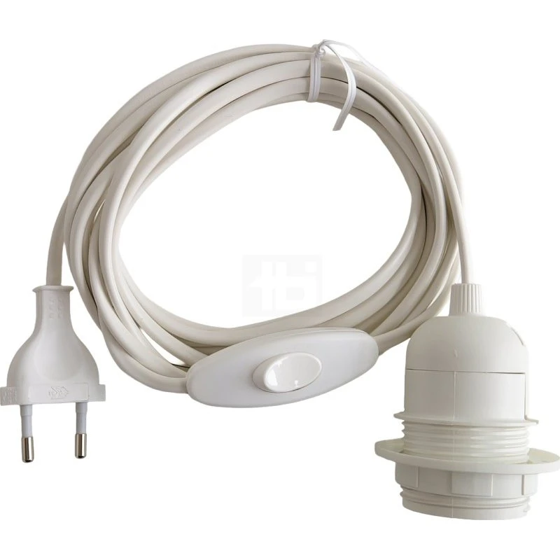 TBI Ledning med E27 fatning & afbryder, hvid
