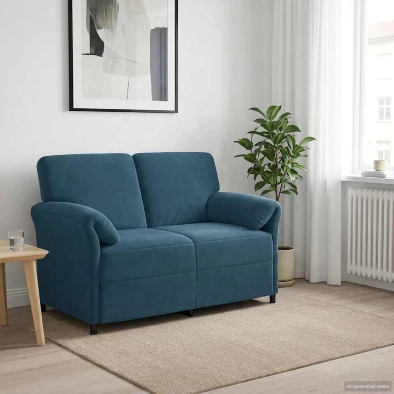 vidaXL 2-personers sofa i blå fløjl - 138 x 83 x 95 cm