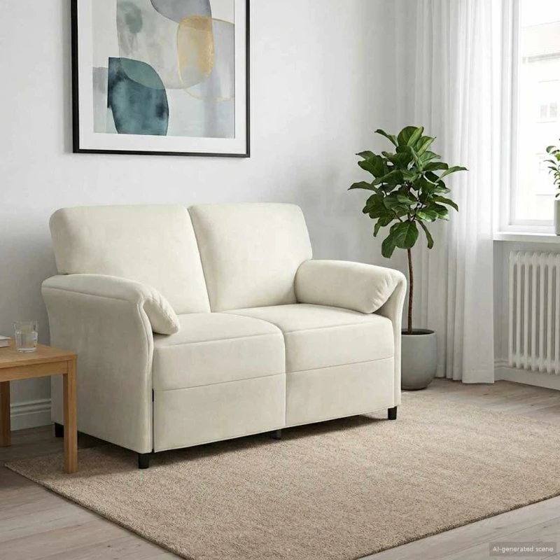 vidaXL 2-personers sofa i cremefarvet fløjl - 138 x 83 x 95 cm