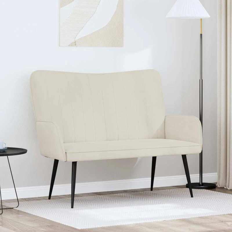 vidaXL 2-personers sofa i fløjl, cremefarvet (115 x 61 x 87 cm)