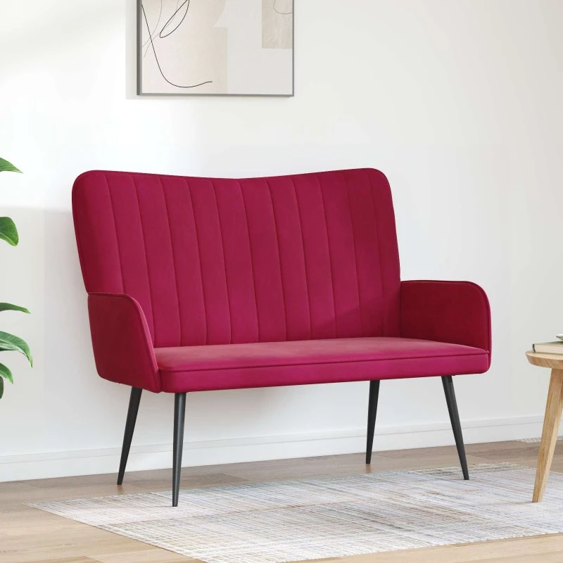 vidaXL 2-personers sofa i vinrød fløjl - 115 x 61 x 87 cm