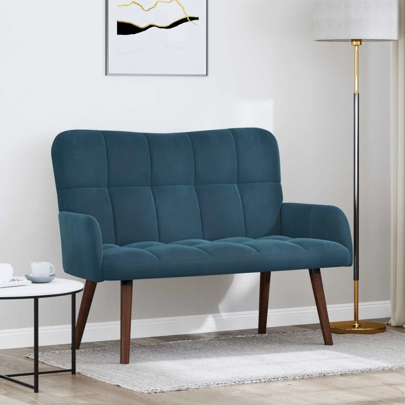 vidaXL 2-personers sofa i blå fløjl - 115 x 61 x 87 cm