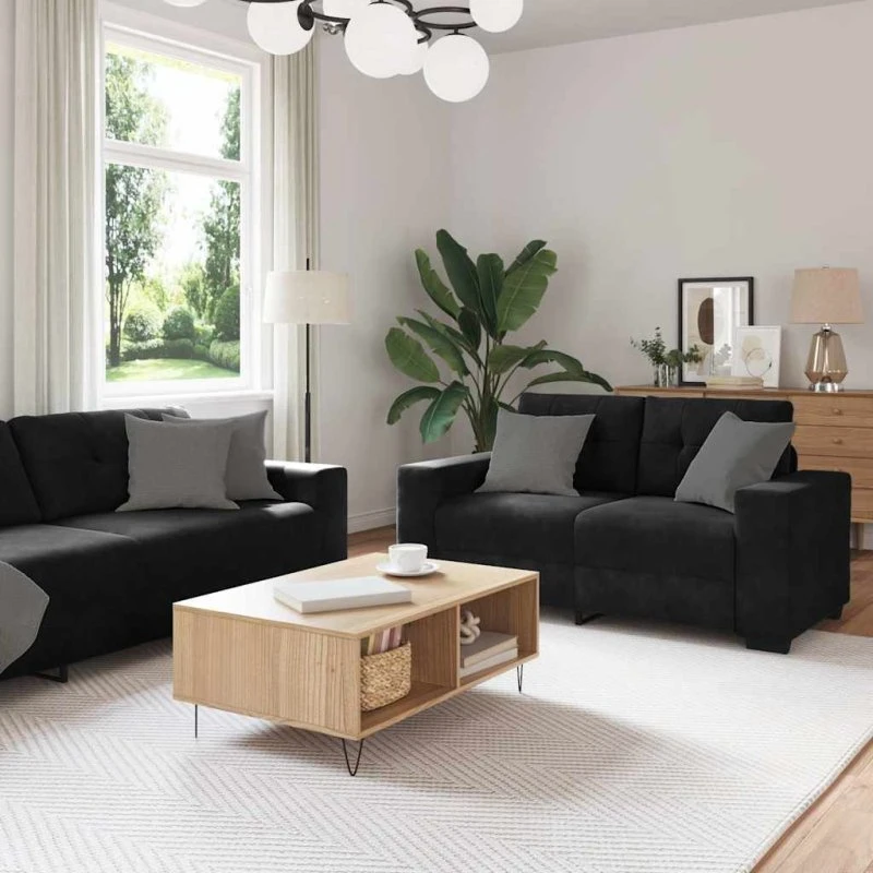 vidaXL 2-delt sofasæt i sort fløjl