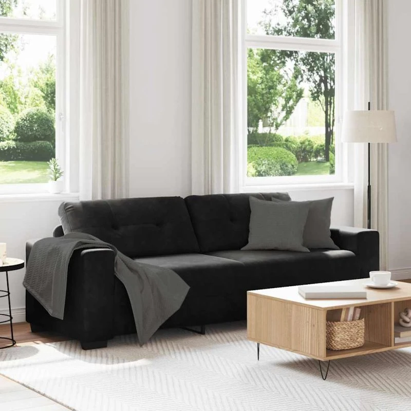 vidaXL 3-personers sofa i sort fløjl, 220x78x80 cm