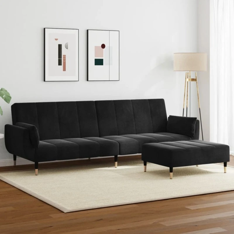 vidaXL 2-personers sovesofa med fodskammel i sort velour