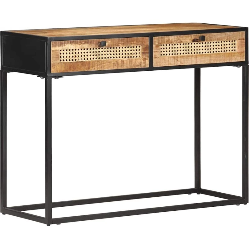 vidaXL Konsolbord i mangotræ og rørflet - 100x35x75 cm