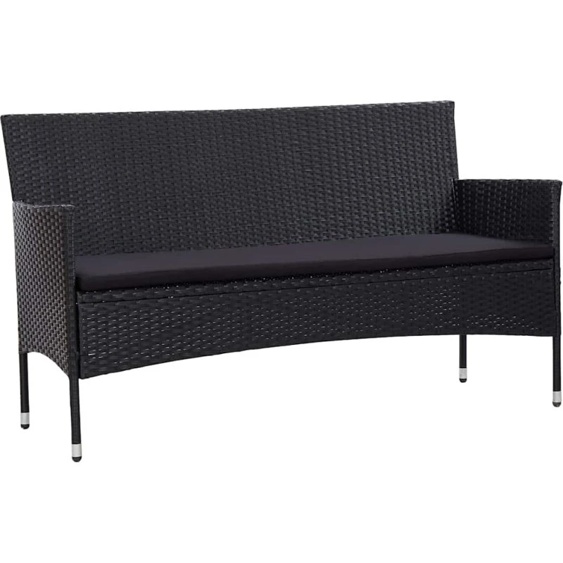 vidaXL 3-personers havesofa med hynder i polyrattan, sort