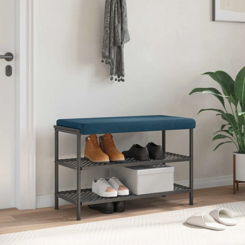 vidaXL Bænkpude Fløjl Blå L-form 35 cm