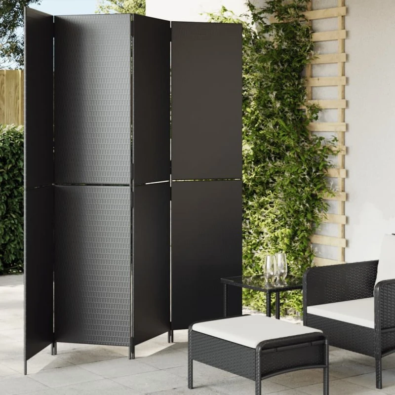vidaXL rumdeler 4 paneler polyrattan sort (196 x 200 cm)